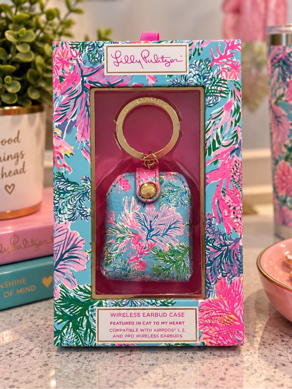 Lilly Pulitzer Pink & Turquoise Wireless Earbud Case Keyring